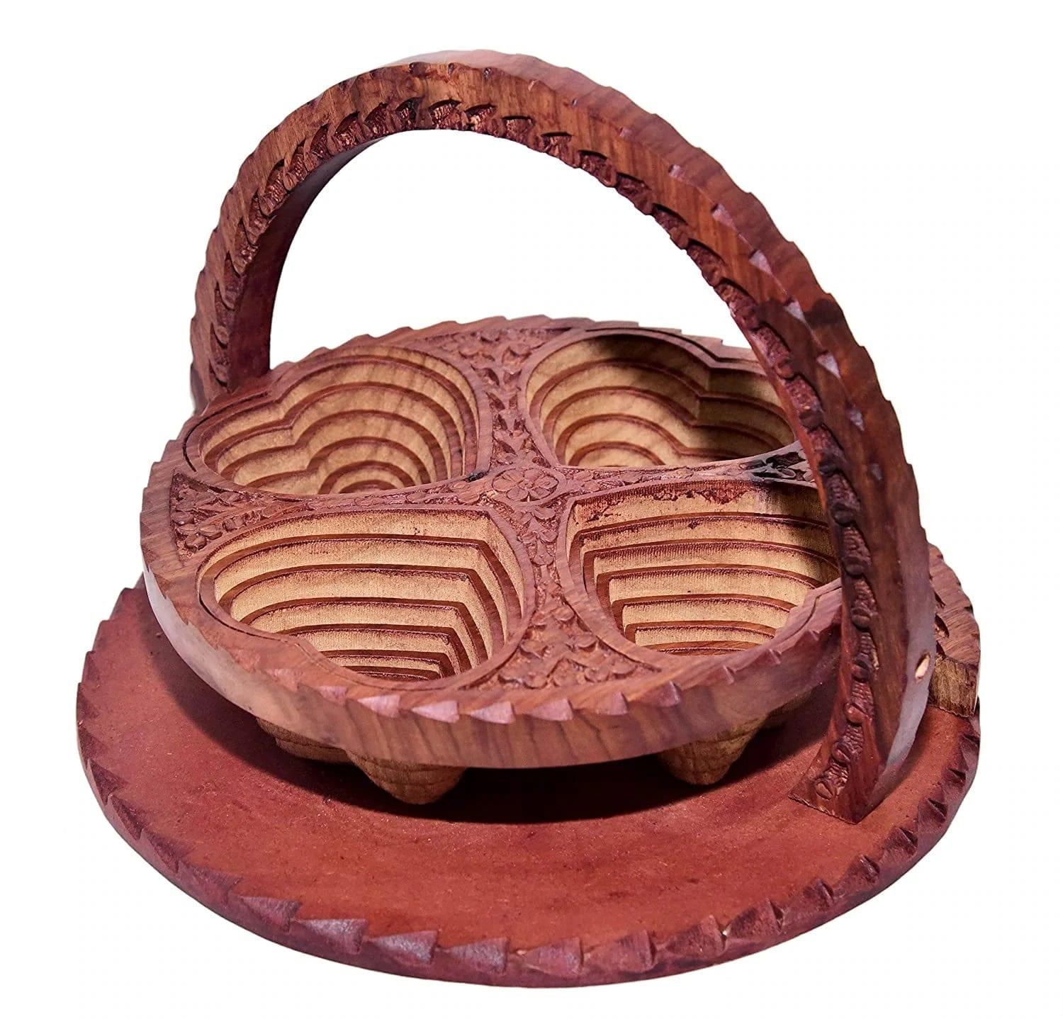 HANDCRAFTED WOODEN BEAUTIFUL DRY FRUIT FOLDABLE BASKET 4 PART - Ouch Cart 