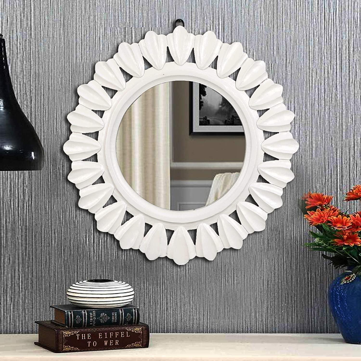 Decorative and Hand Crafted Wooden Wall Mirror in Duco White Finish - 20” x 20" - Ouch Cart 