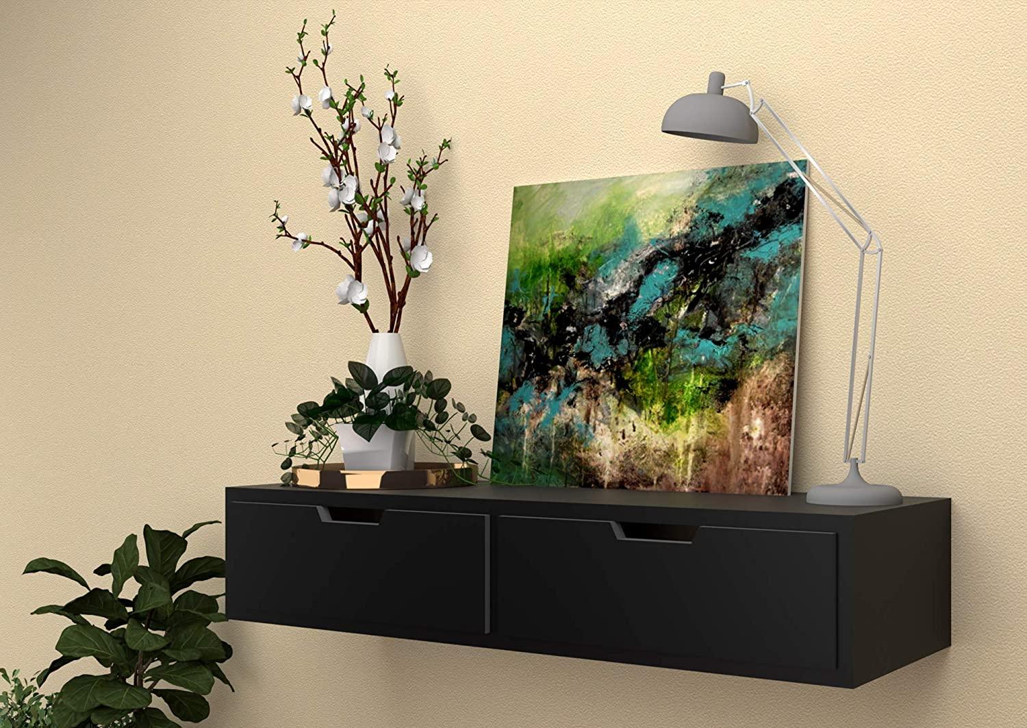 Wooden Wall Shelf with Drawer for Living Room , Storage and Home Decorative Items - Ouch Cart 