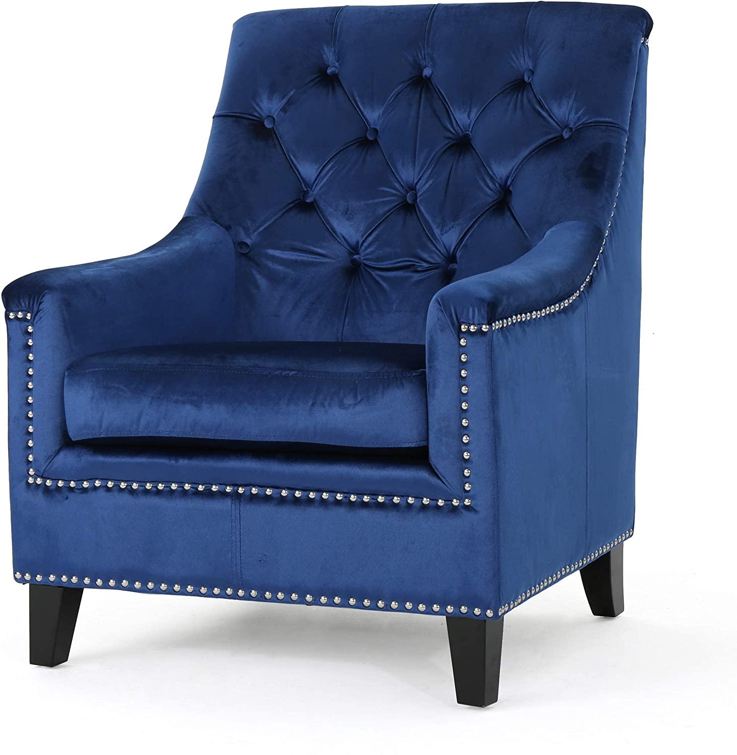Tufted Back New Velvet Club Chair (Navy Blue - Ouch Cart 