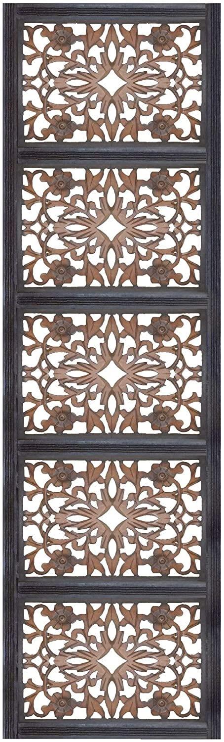 Rectangular Wall Panel with Intricate Floral Carvings, Rectangle, Black and Brown - Ouch Cart 