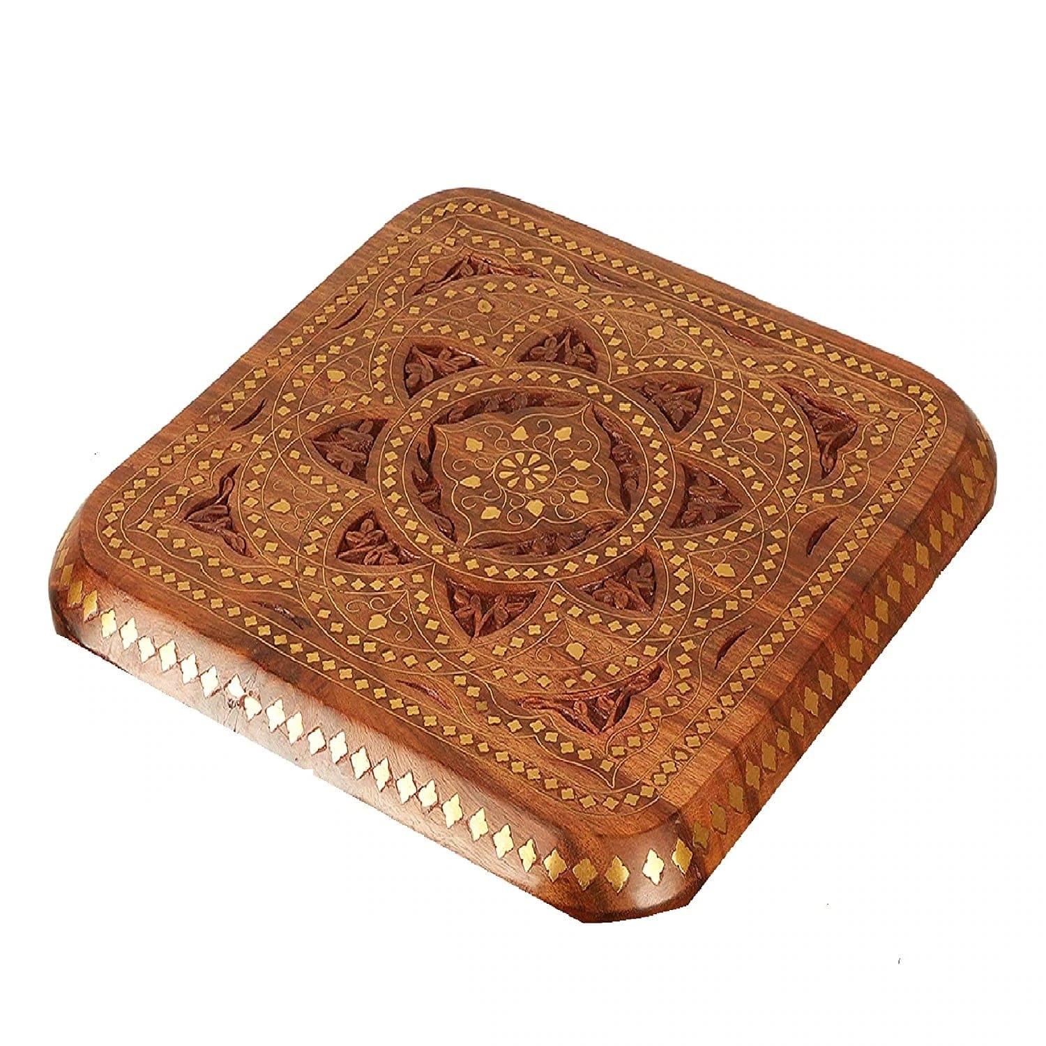 SHEESHAM WOOD BRASS CARVING STOLL II WOODEN CARVING STOOL II ANTIQUE DESIGN STOOL - Ouch Cart 