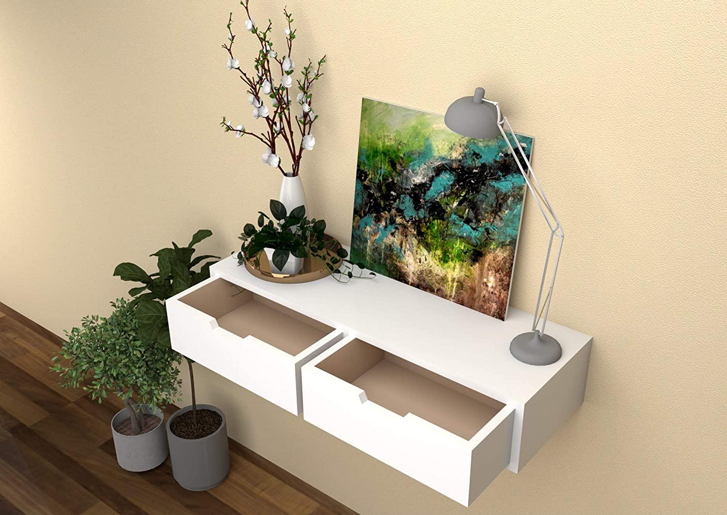 Wooden Wall Shelf with Drawer for Living Room , Storage and Home Decorative Items - Ouch Cart 