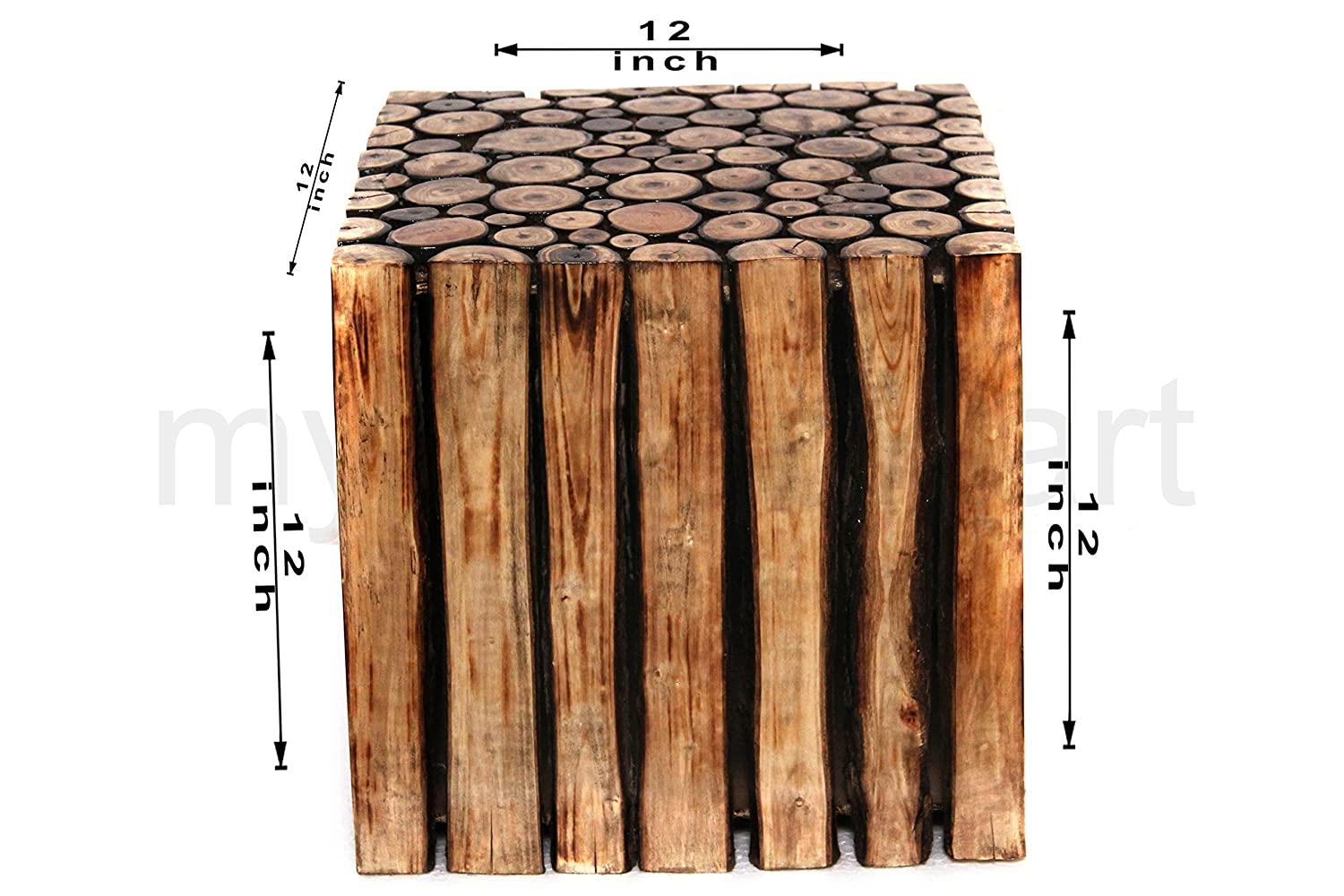 Square Wooden Stool Natural Wood Logs Best Used as Bedside Tea Coffee Plants Table for Bedroom Living Room Outdoor Garden Furniture - Ouch Cart 