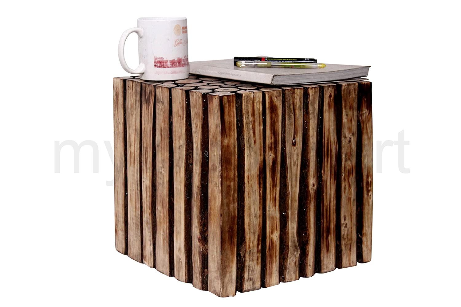 Square Wooden Stool Natural Wood Logs Best Used as Bedside Tea Coffee Plants Table for Bedroom Living Room Outdoor Garden Furniture - Ouch Cart 