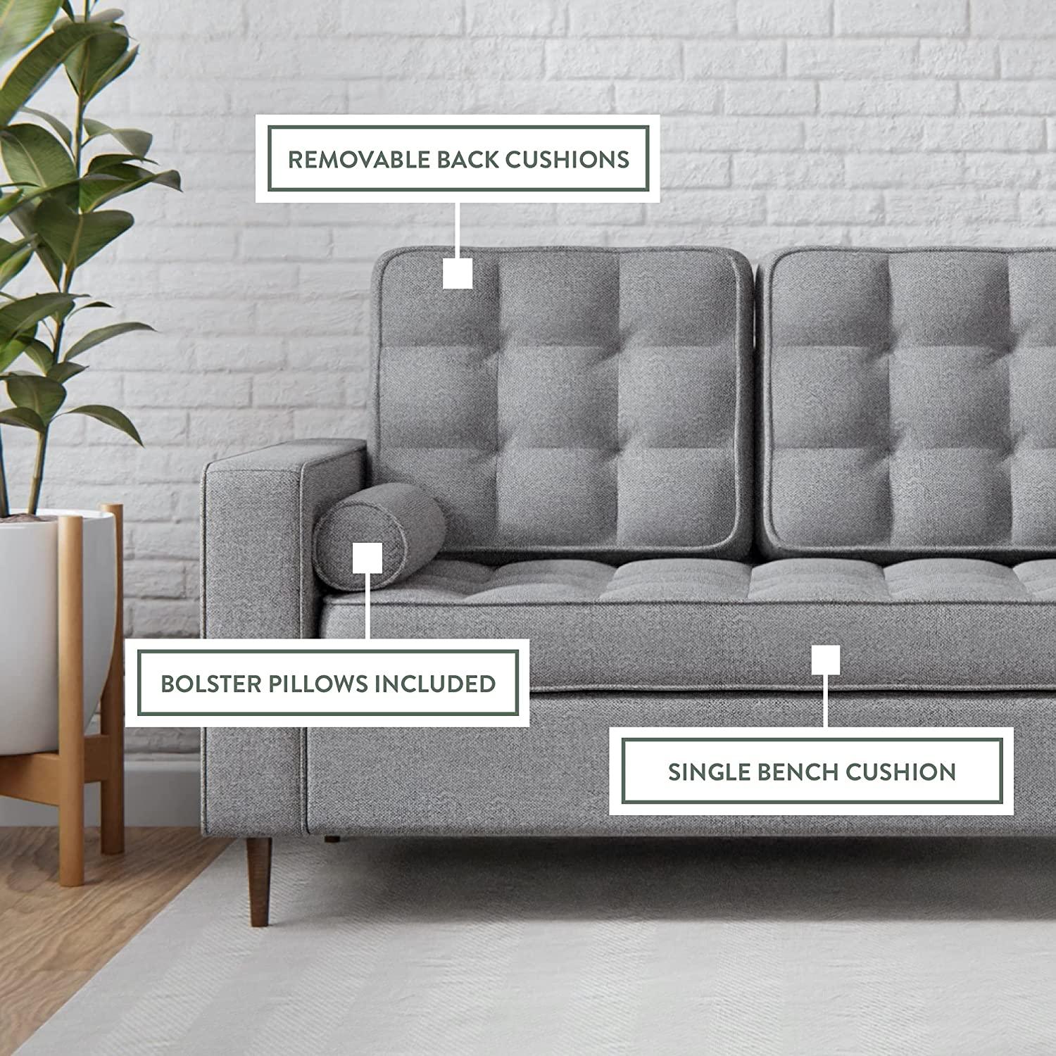 Upholstered Loveseat with Square Arms and Tufting-Bolster Throw Pillows Included - Ouch Cart 