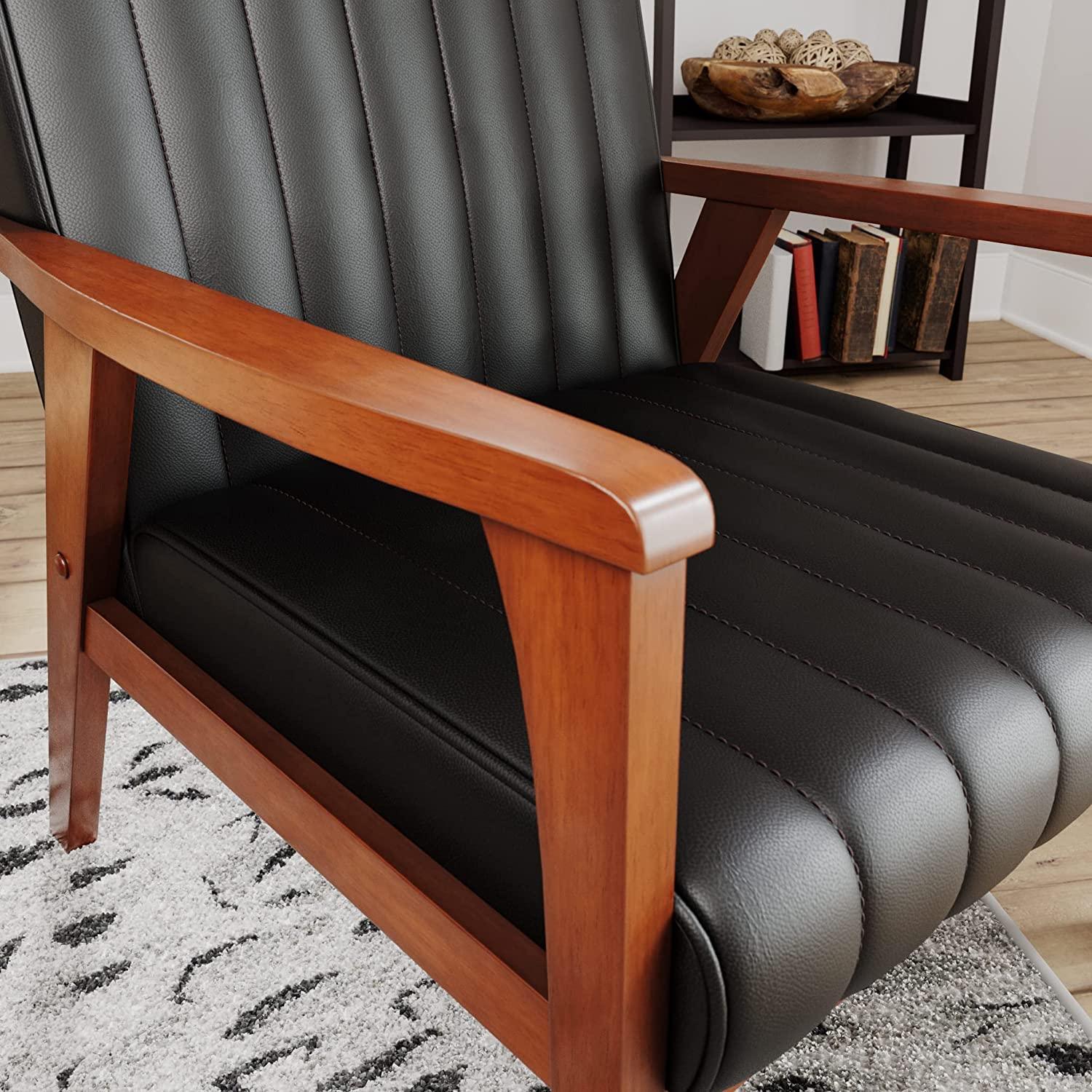 Wooden Arm Accent Chair for Living Room-Real Wood-Modern Channeled Tufting - Ouch Cart 