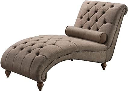 Upholstered Tufted Buttons Linen with Toss Pillow Chaise Lounge Chair Indoor for Bedrooom Living, Standard - Ouch Cart 