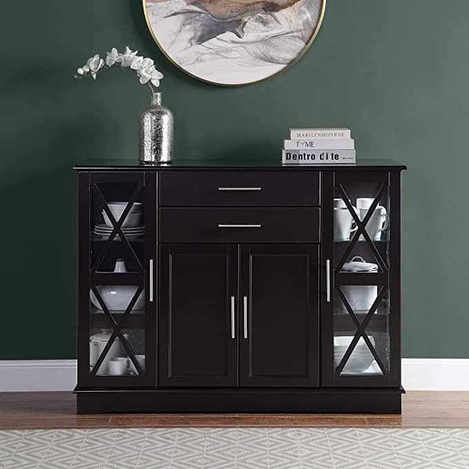 Wood Sideboard Buffet Storage Cabinet Console Sofa Table, Kitchen Dining Room Home Decor, Modern Farmhouse Style Entryway Coffee Bar Display Hutch - Ouch Cart 