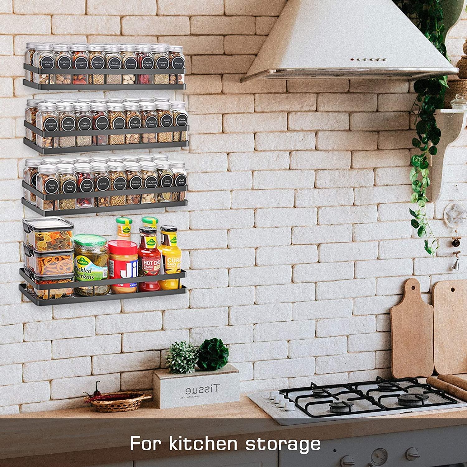 Spice Rack Organizer Wall Mounted 2 Pack, Floating Shelves Storage for Pantry Cabinet Door, Sturdy Hanging Organizer for Kitchen, Bathroom, Black - Ouch Cart 