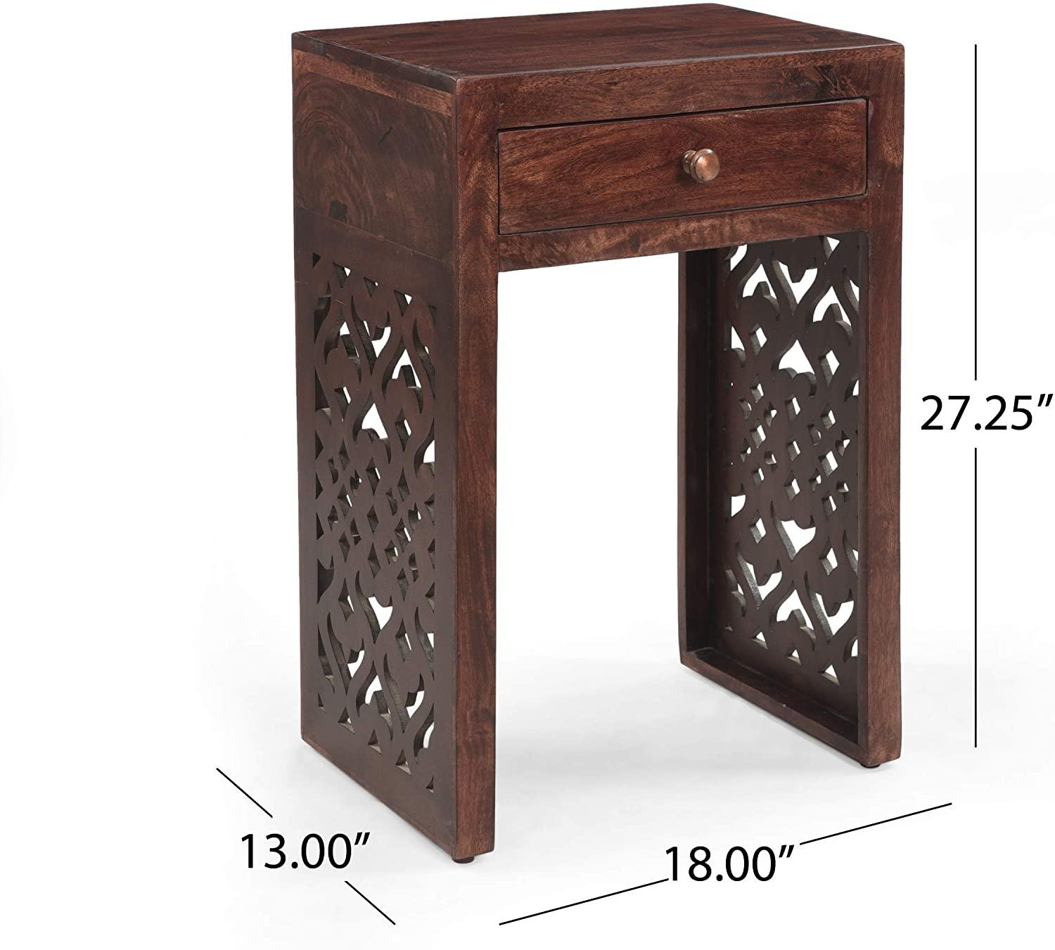 Home Annabelle Mango Wood Bedside Table, Brown - Ouch Cart 