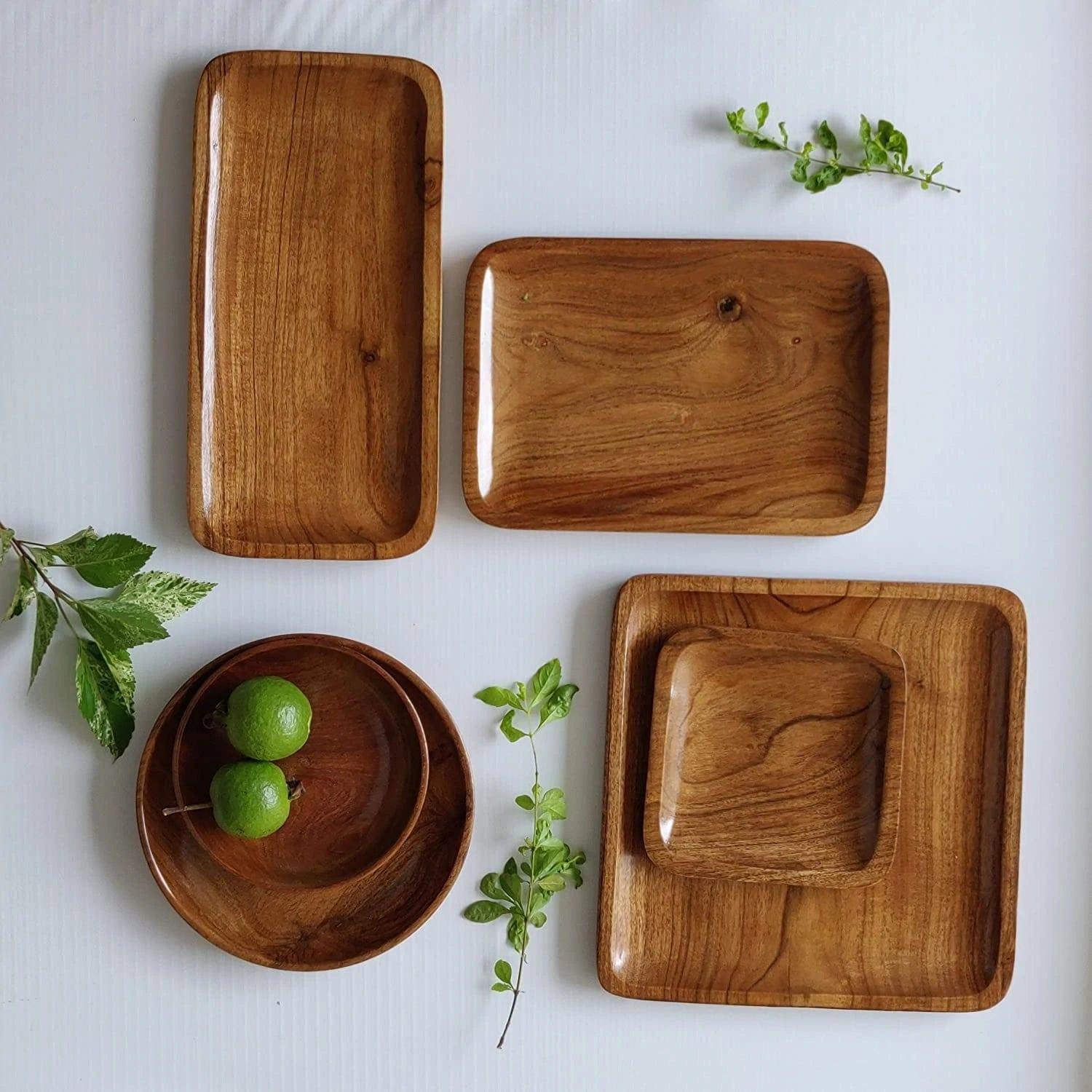 WOODEN ACACIA PLATTER SET OF 6 || FOOD GRADE || WATER RESISTANT - Ouch Cart 