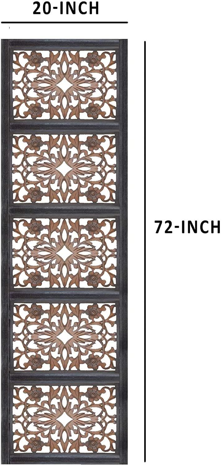 Rectangular Wall Panel with Intricate Floral Carvings, Rectangle, Black and Brown - Ouch Cart 