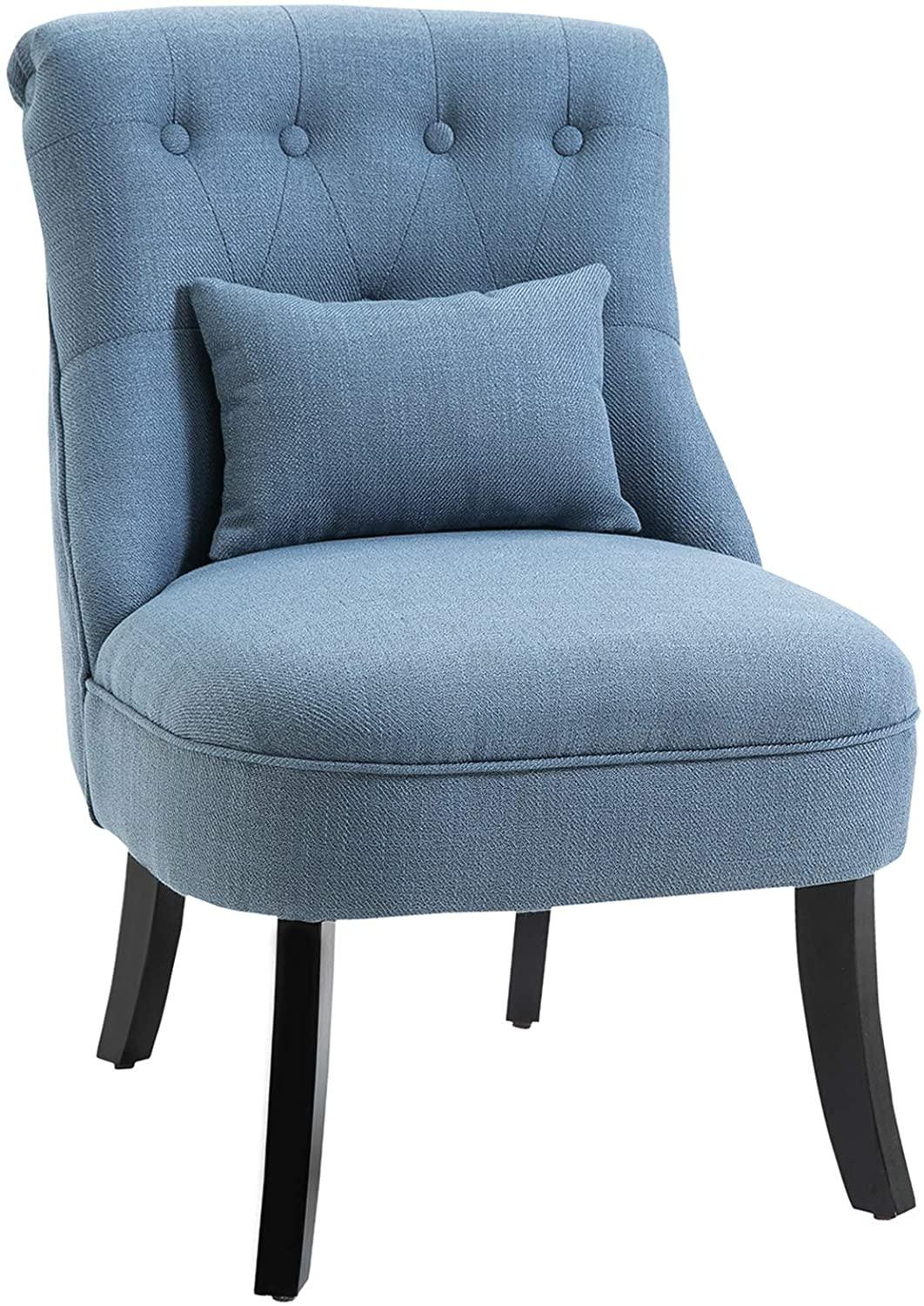 Fabric Single Sofa Dining Chair Tub Chair Upholstered W/Pillow Solid Wood Leg Home Living Room Furniture Blue