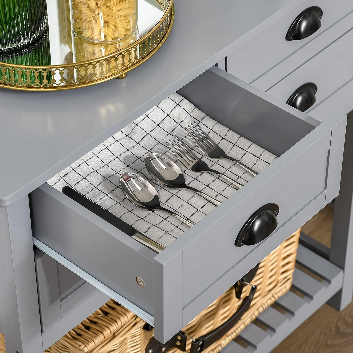 Sideboard Buffet Cabinet, Storage Serving Console Table with 4 Drawers and Slatted Bottom Shelf for Kitchen, Living Room - Ouch Cart 