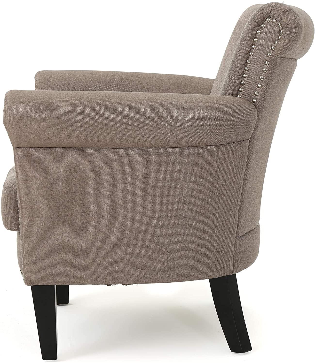 Brice Vintage Scroll Arm Studded Fabric Club Chair - Ouch Cart 