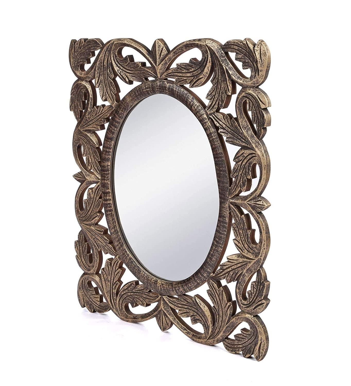 Handcrafted Wood Wall Mirror (50 cm x 2 cm x 60 cm, Brown)