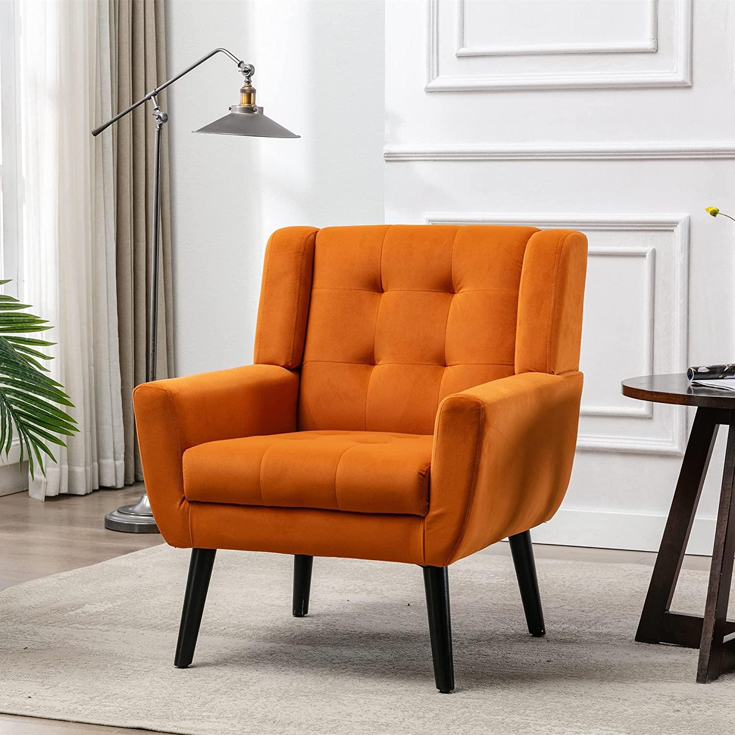 Modern Accent Chair with Arms, Upholstered Linen Fabric Reading Side Chair Tufted Back Decorative Wingback Chair for Living Room Bedroom - Ouch Cart 