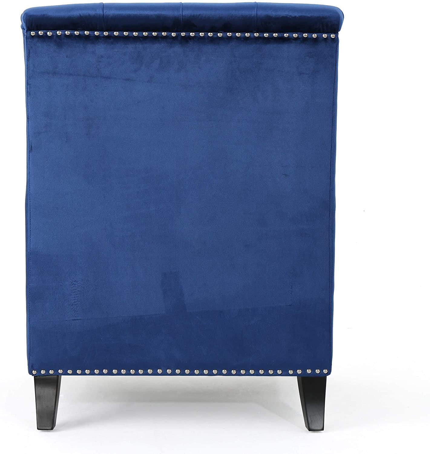 Tufted Back New Velvet Club Chair (Navy Blue