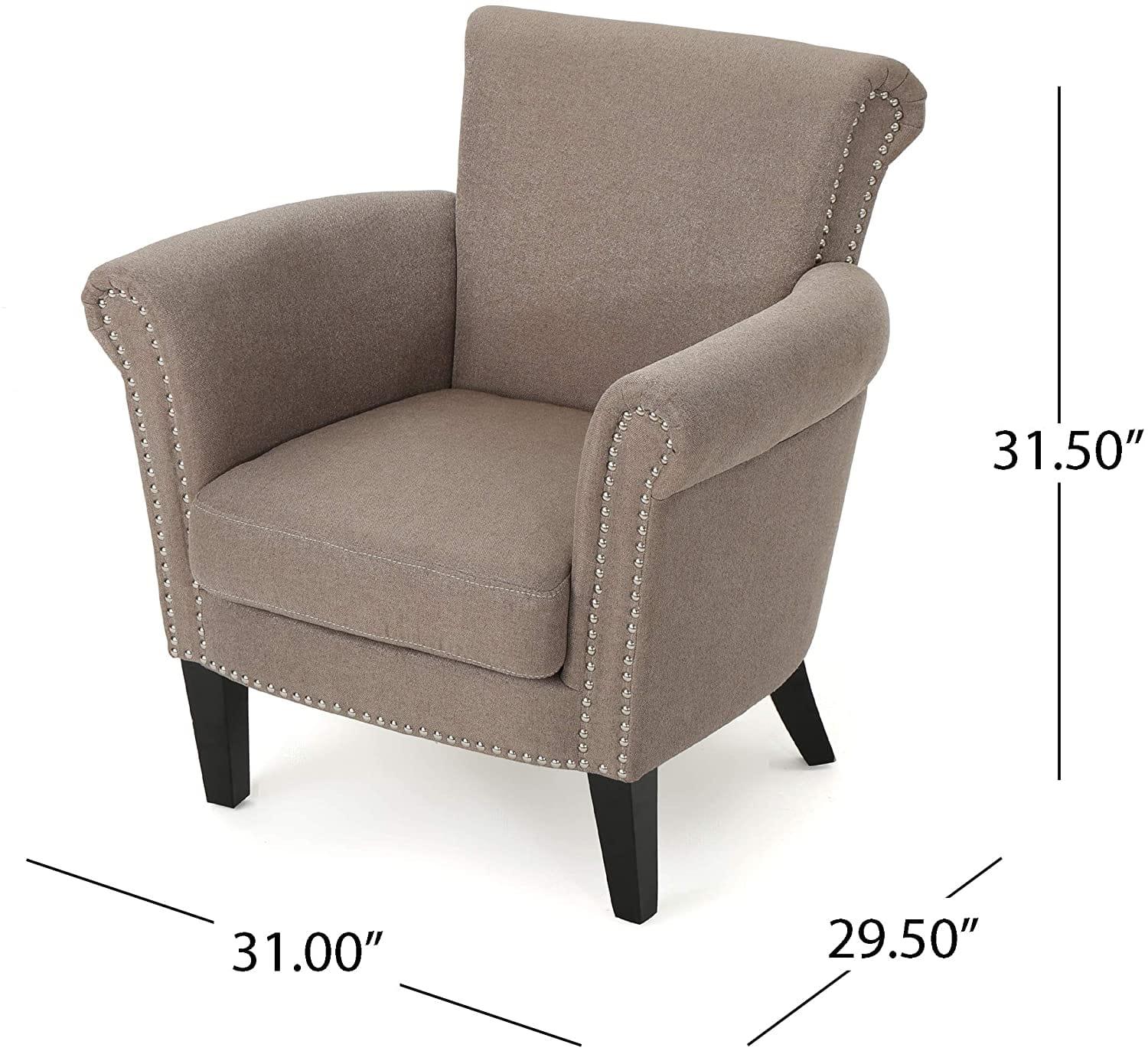 Brice Vintage Scroll Arm Studded Fabric Club Chair - Ouch Cart 
