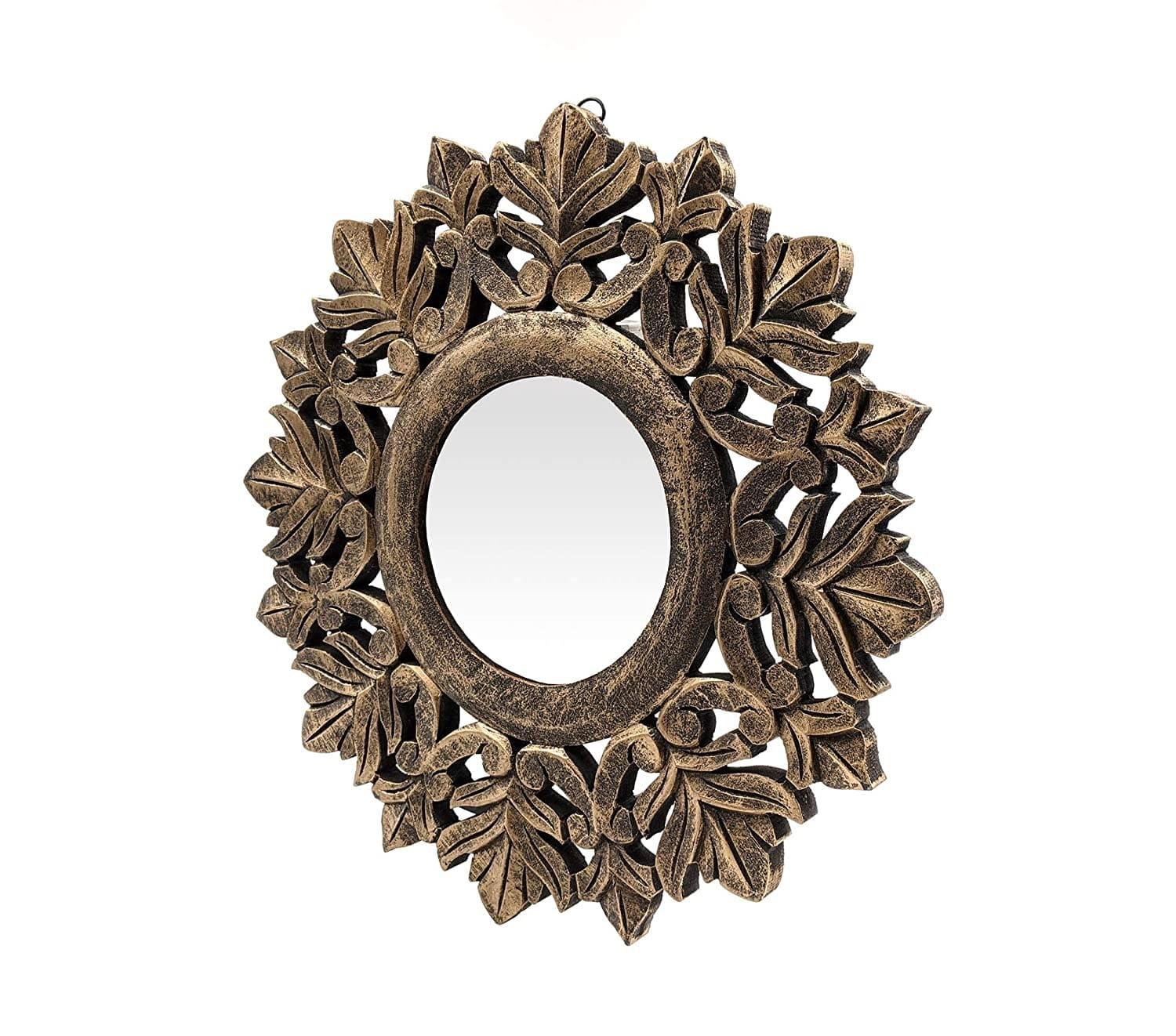 Handcrafted Wood Wall Mirror (40 cm x 40 cm x 2 cm, ‎Black Gold) - Ouch Cart 