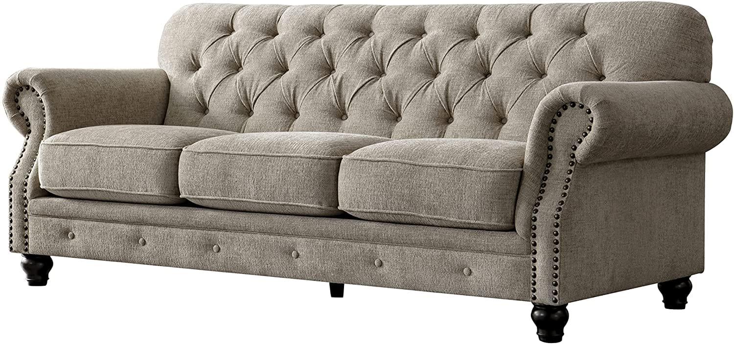 Mid-Century Chesterfield Chenille Tufted Sofa with Scroll Arms for Living Room Bedroom, Couch - Ouch Cart 