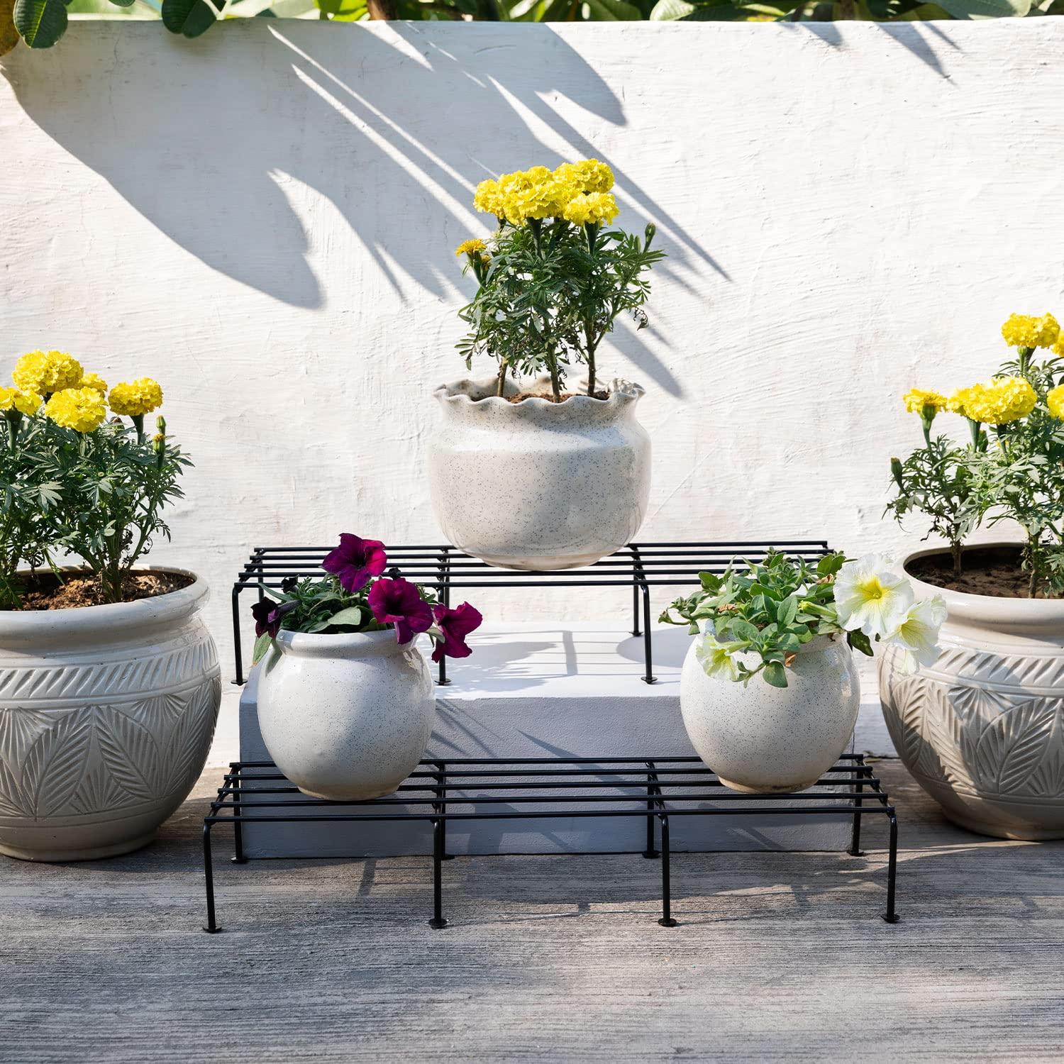Iron Indoor/Outdoor Flower Pot/Plant Stand/Gamla Stand Heavy Duty Iron Used for Home Garden Balcony Living Room Decor (Black-Set of 4) - Ouch Cart 