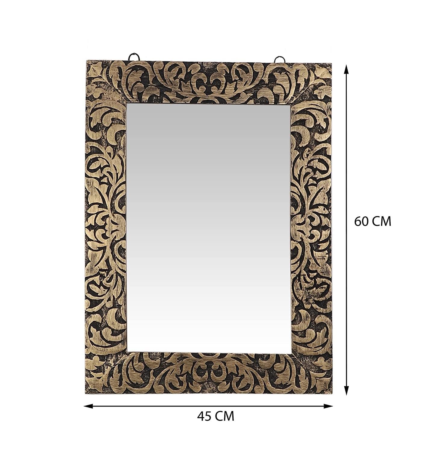 Wood Handcrafted Wall Mirror for Bedroom, Home Decor, Living Room, Bathroom, 59 X 43 2.5 Cm (Gold) - Ouch Cart 