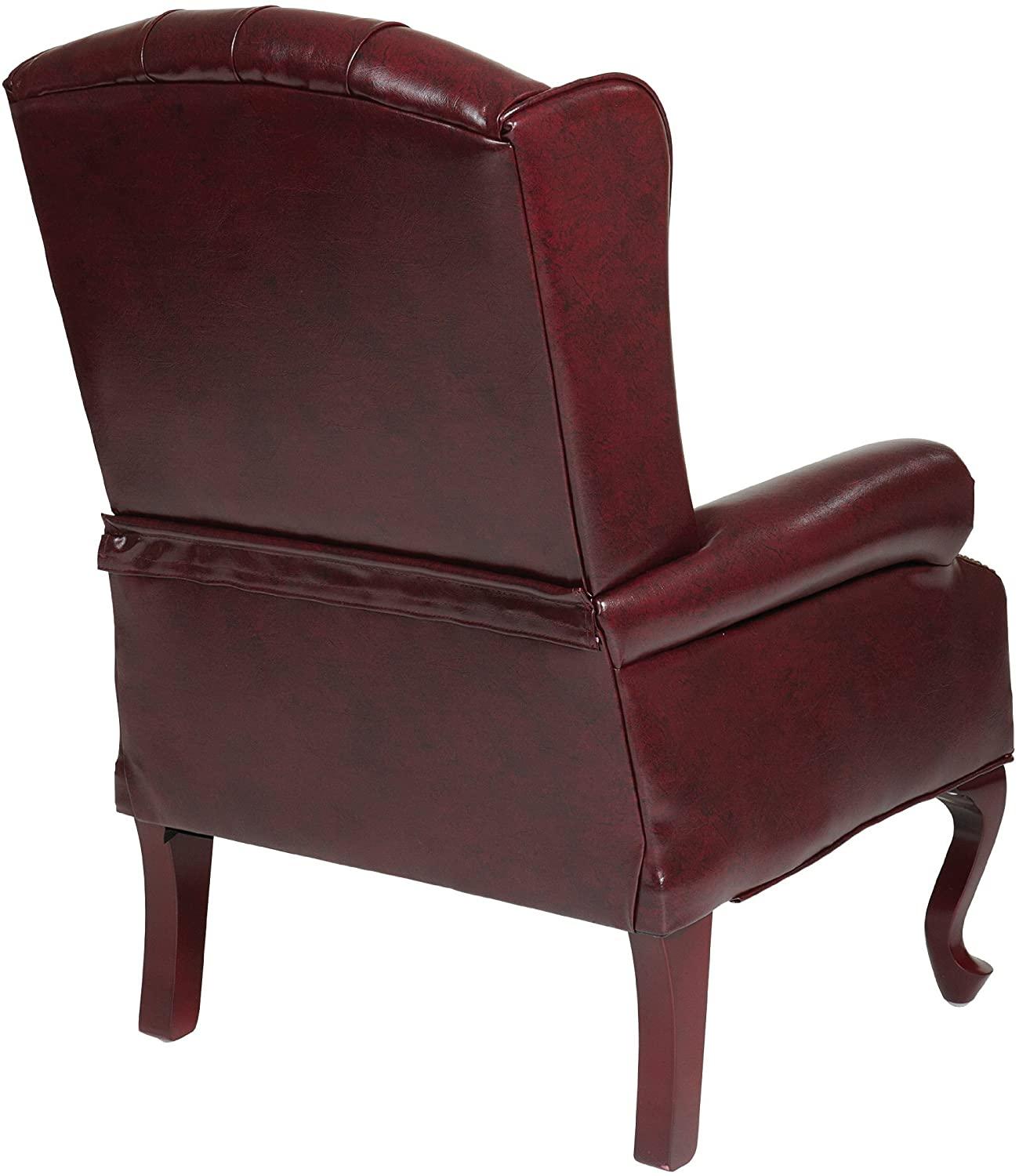 Tufted High Back Traditional Queen Anne Style Chair with Nailhead Accents and Mahogany Finish Legs - Ouch Cart 