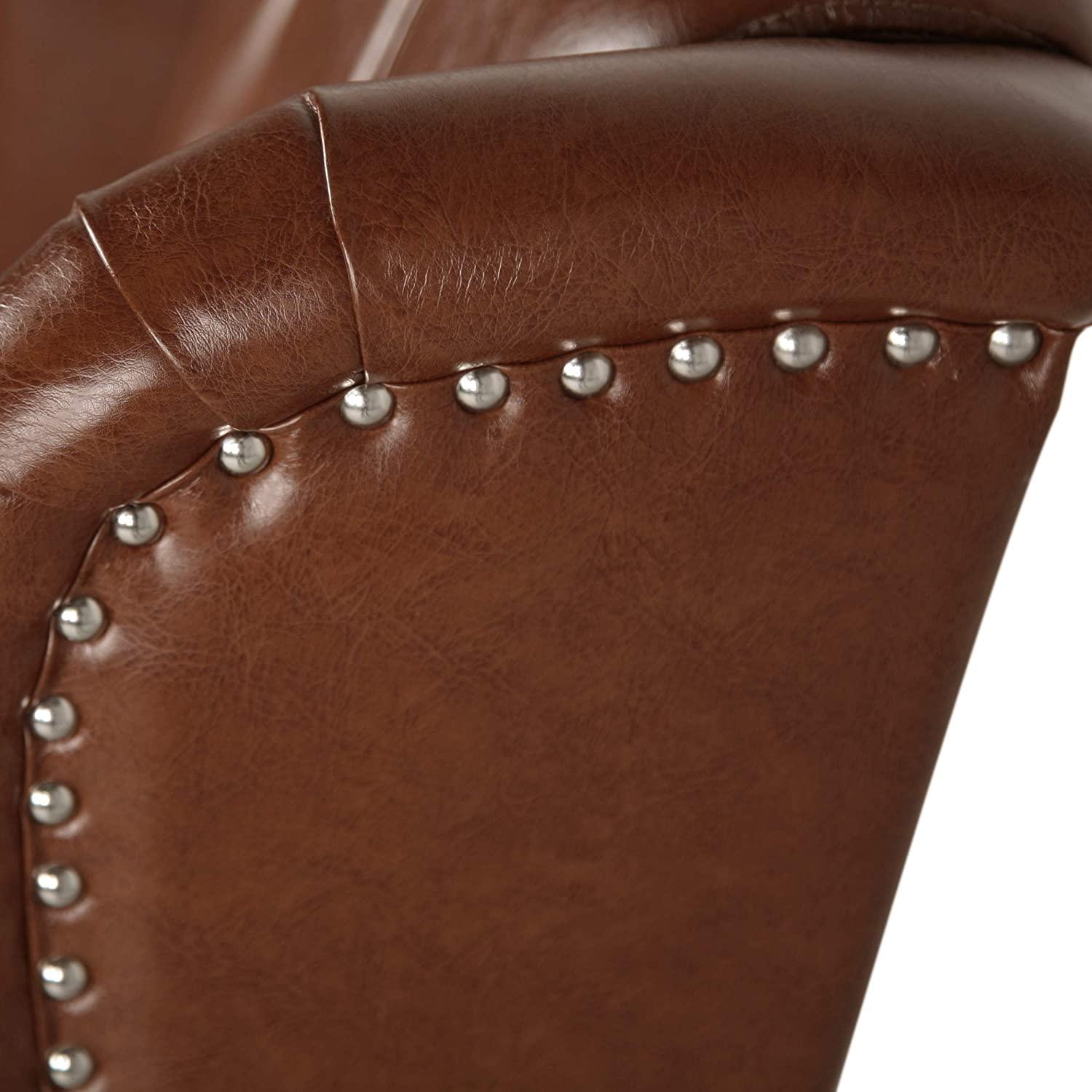 Contemporary Wide Tufted Recyliner Wooden Chair , Cognac Brown, Dark Brown - Ouch Cart 