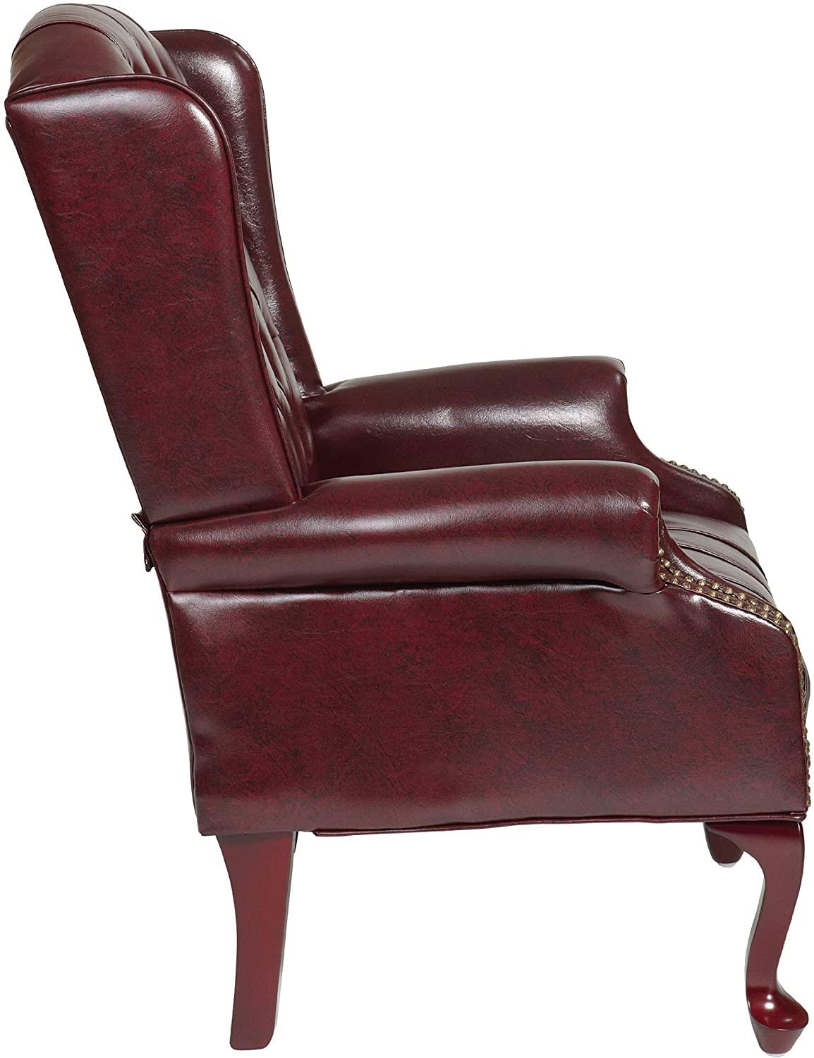 Tufted High Back Traditional Queen Anne Style Chair with Nailhead Accents and Mahogany Finish Legs - Ouch Cart 