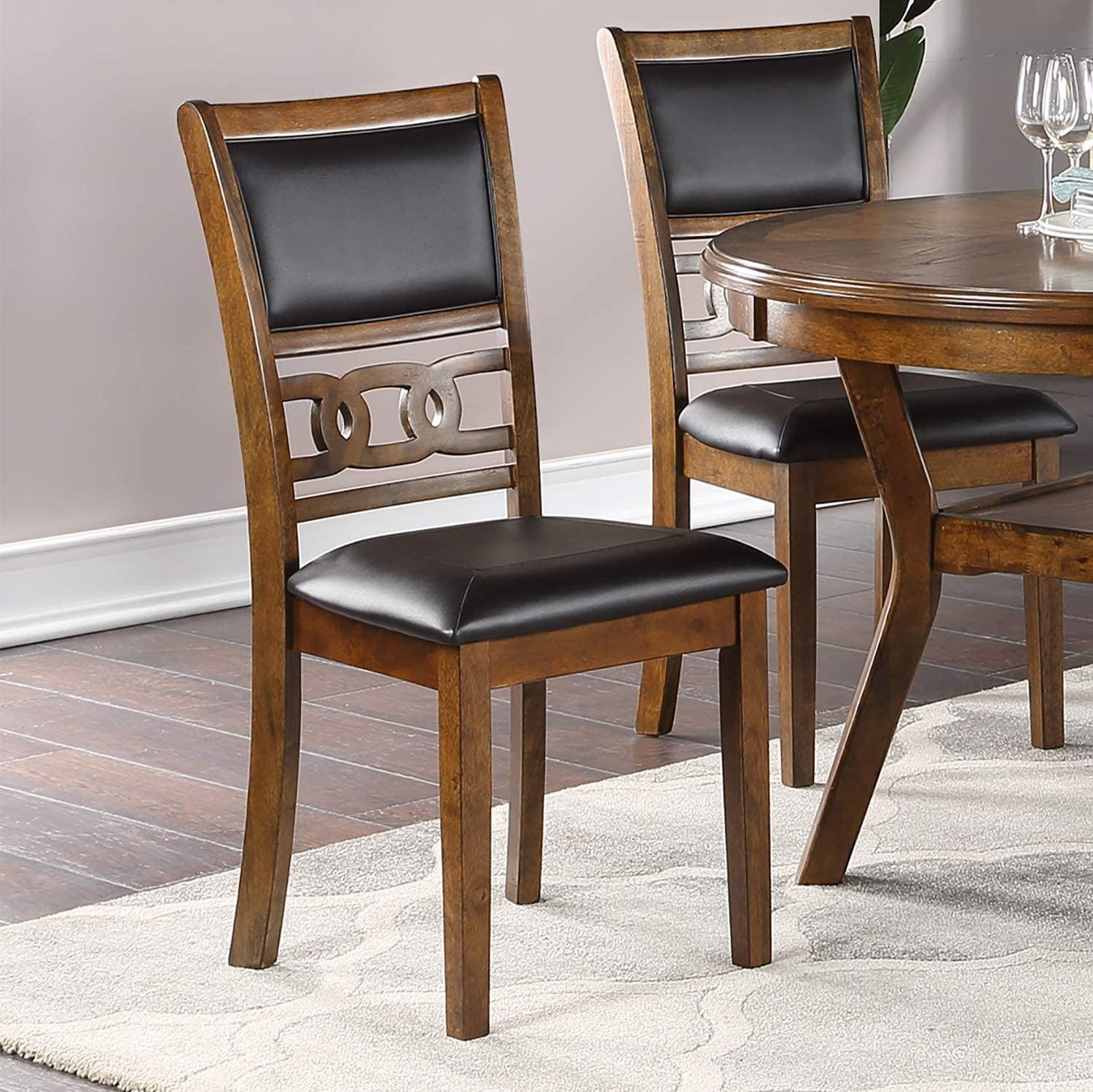 Wooden and Leather Dining Chairs, ( Set of 2 ) Brown - Ouch Cart 