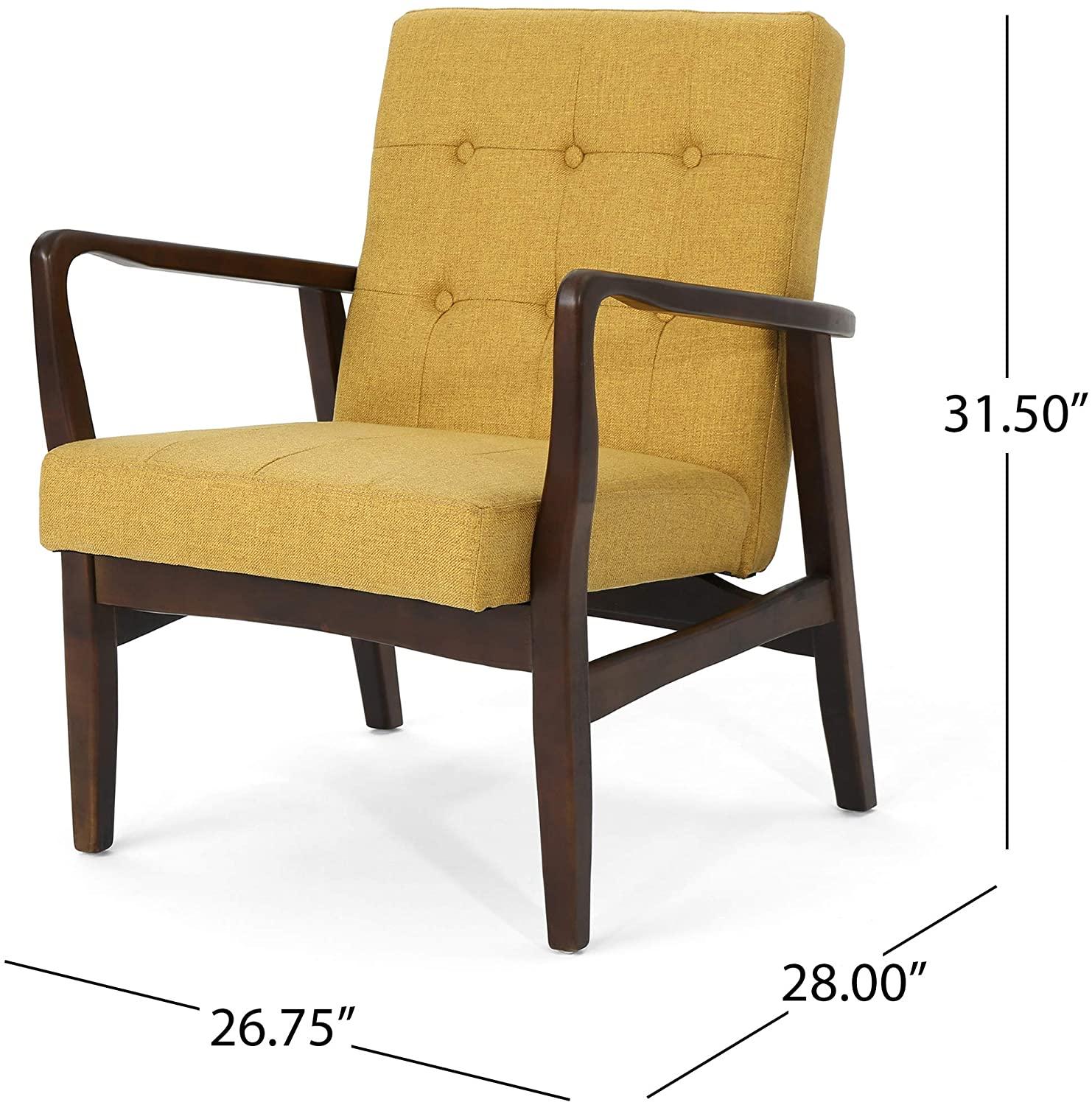 Conrad Fabric Mid-Century Birch Club Chair, Wasabi and Dark Espresso, Mustard - Ouch Cart 