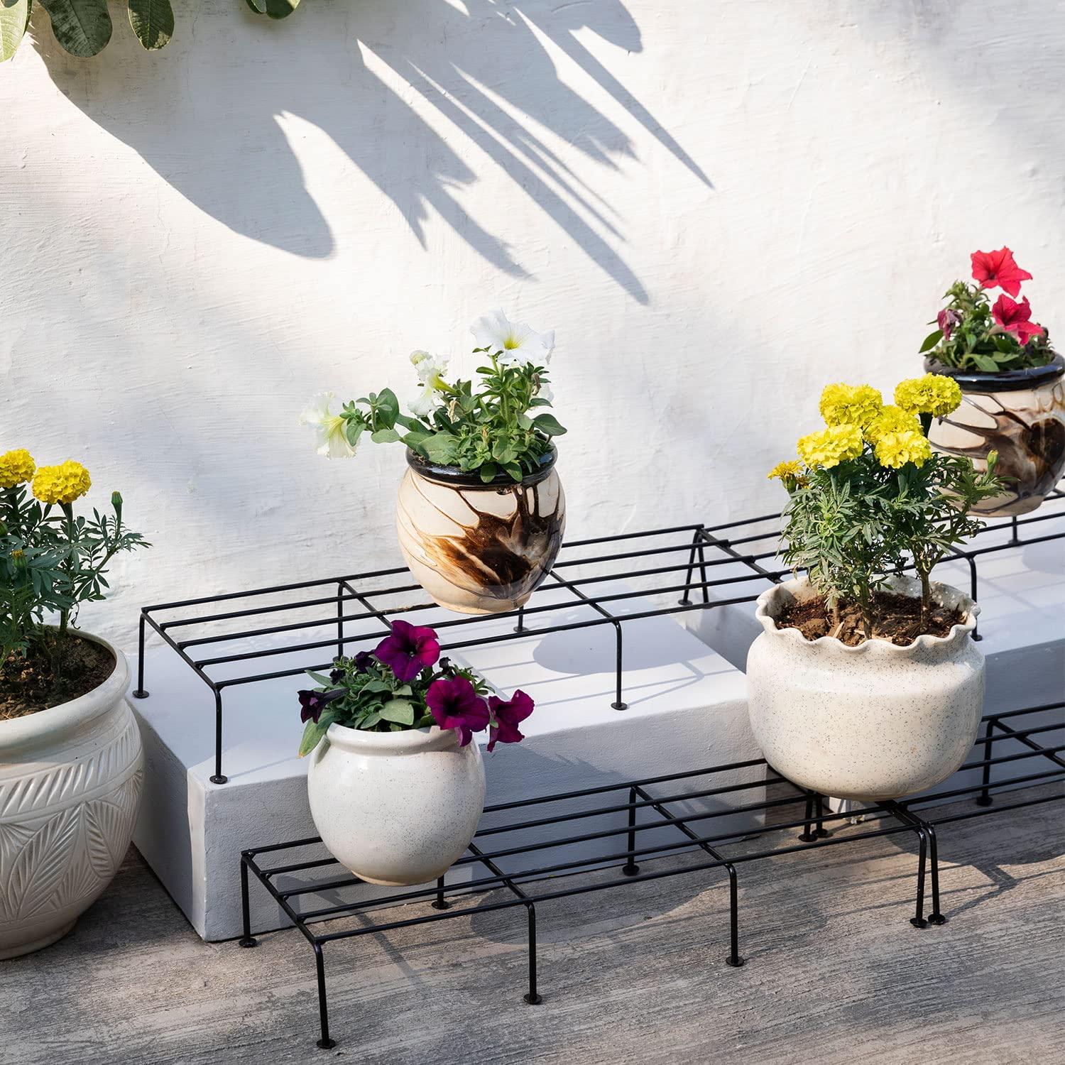 Iron Indoor/Outdoor Flower Pot/Plant Stand/Gamla Stand Heavy Duty Iron Used for Home Garden Balcony Living Room Decor (Black-Set of 4) - Ouch Cart 
