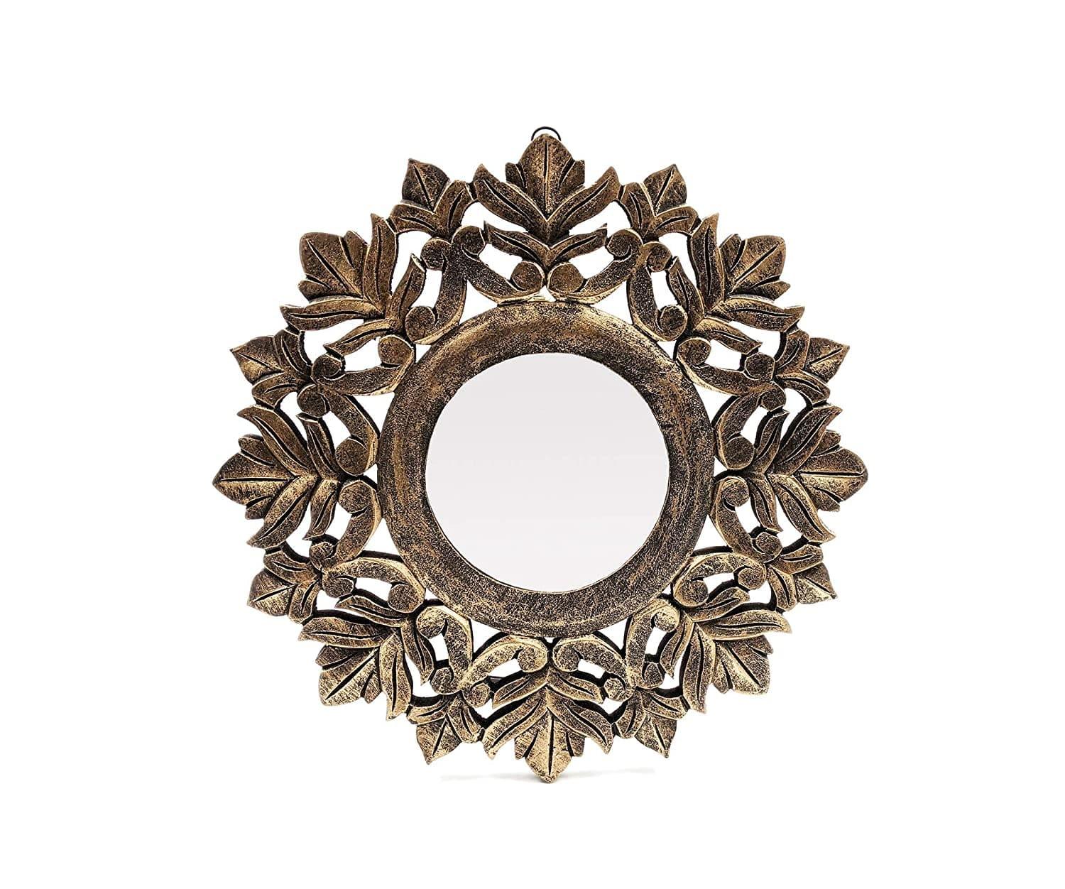 Handcrafted Wood Wall Mirror (40 cm x 40 cm x 2 cm, ‎Black Gold) - Ouch Cart 