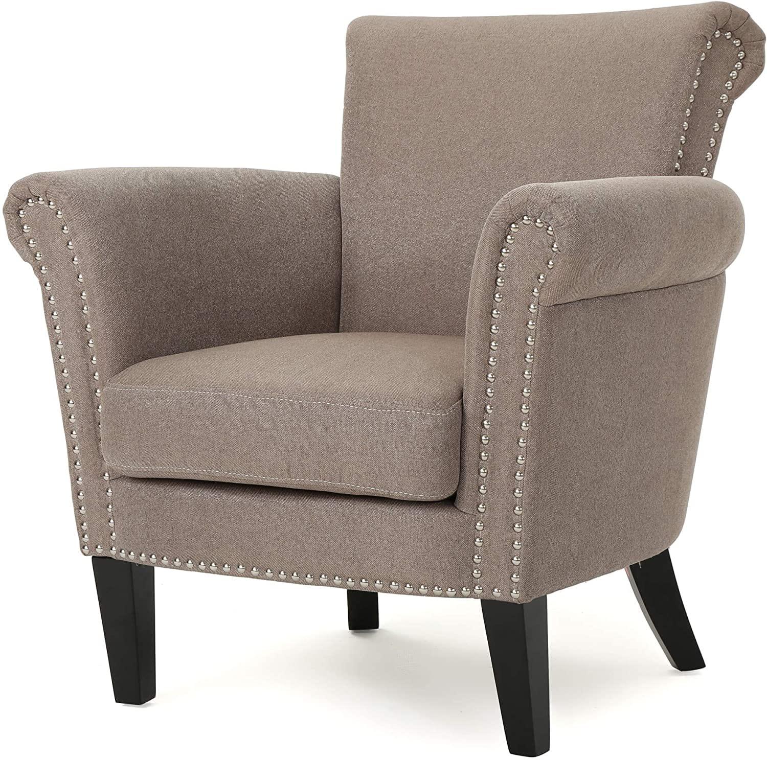 Brice Vintage Scroll Arm Studded Fabric Club Chair - Ouch Cart 