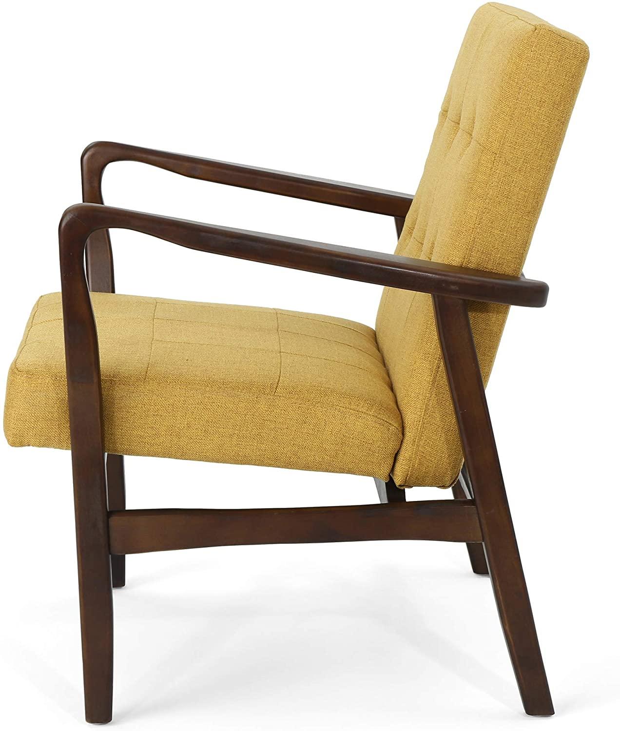 Conrad Fabric Mid-Century Birch Club Chair, Wasabi and Dark Espresso, Mustard - Ouch Cart 