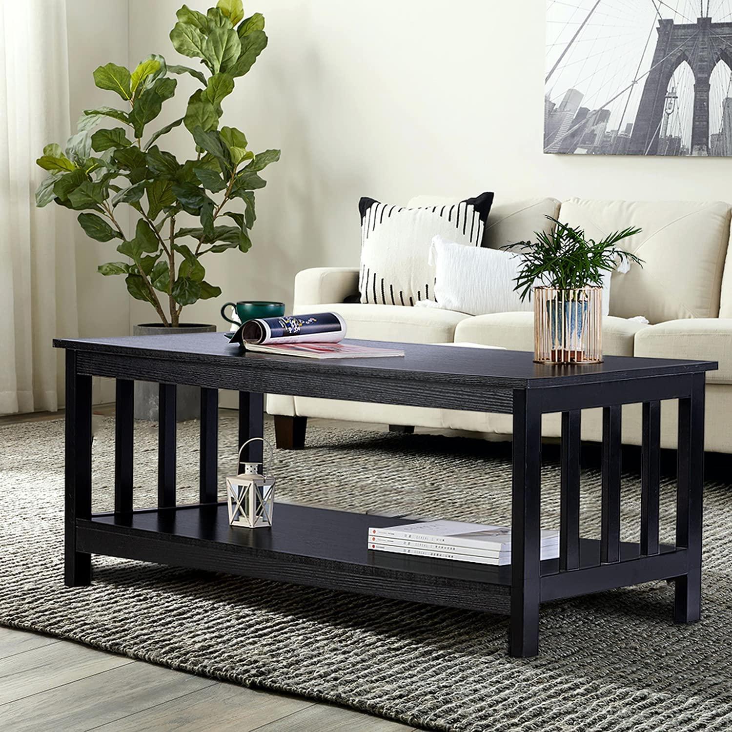 Wooden Coffee Table Living Room Table with Shelf, - Ouch Cart 