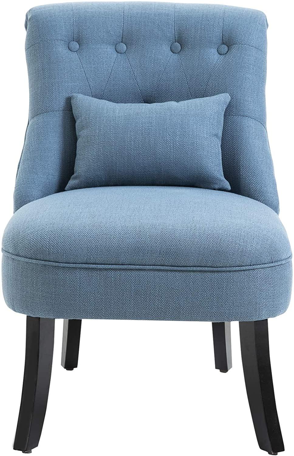 Fabric Single Sofa Dining Chair Tub Chair Upholstered W/Pillow Solid Wood Leg Home Living Room Furniture Blue - Ouch Cart 