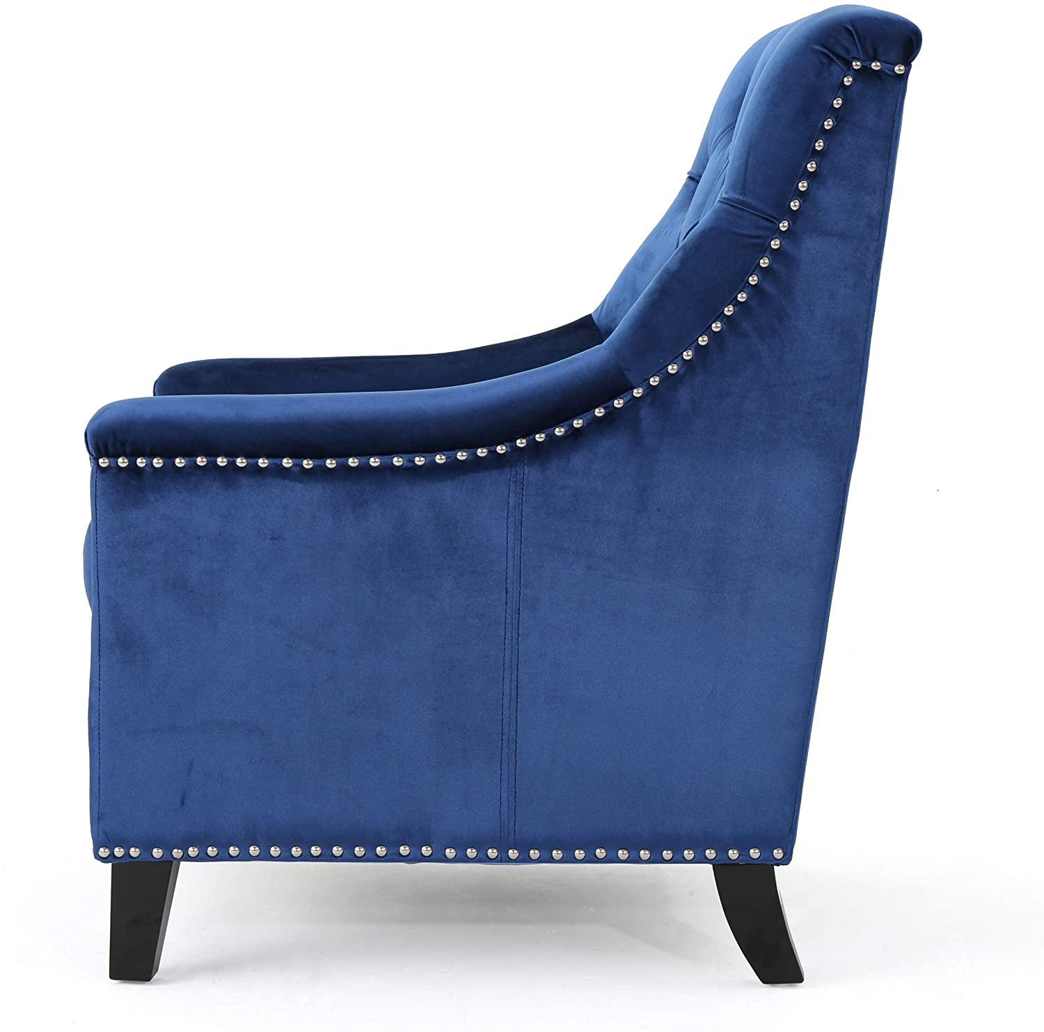 Tufted Back New Velvet Club Chair (Navy Blue - Ouch Cart 