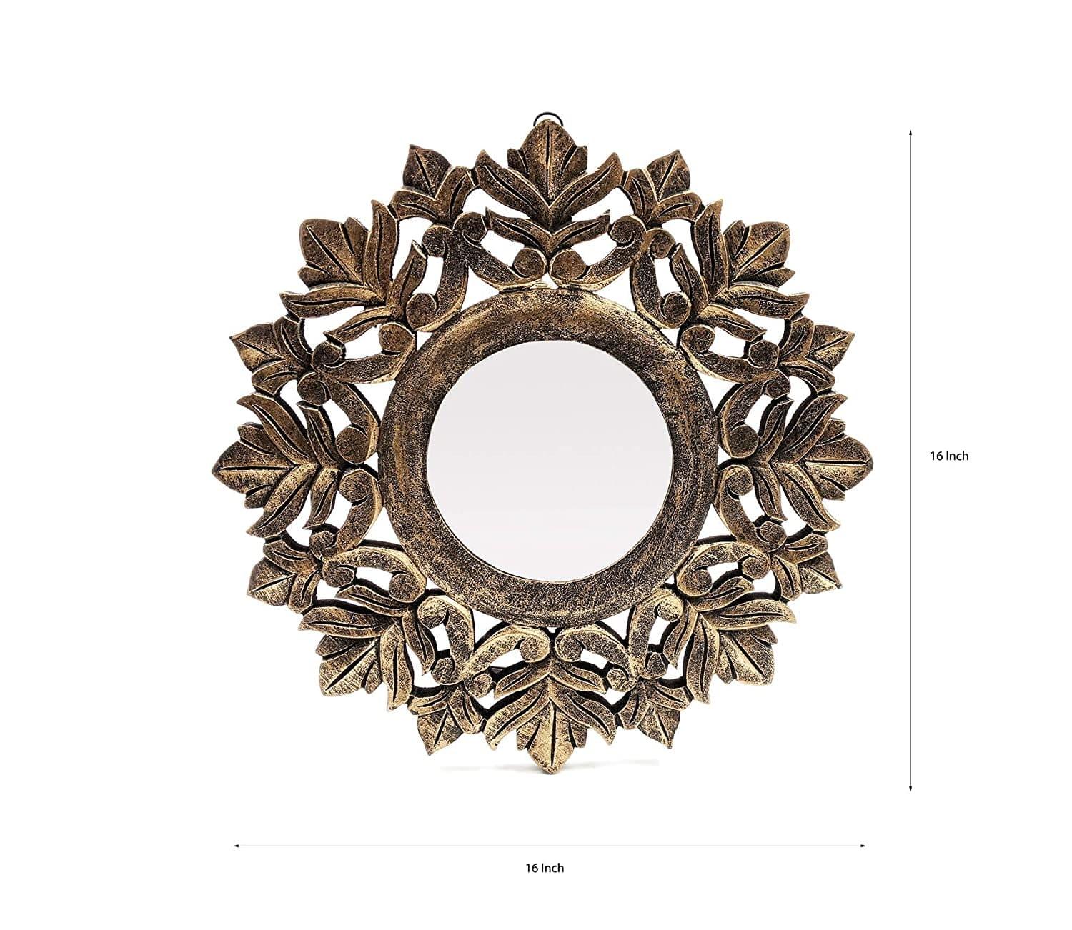 Handcrafted Wood Wall Mirror (40 cm x 40 cm x 2 cm, ‎Black Gold) - Ouch Cart 