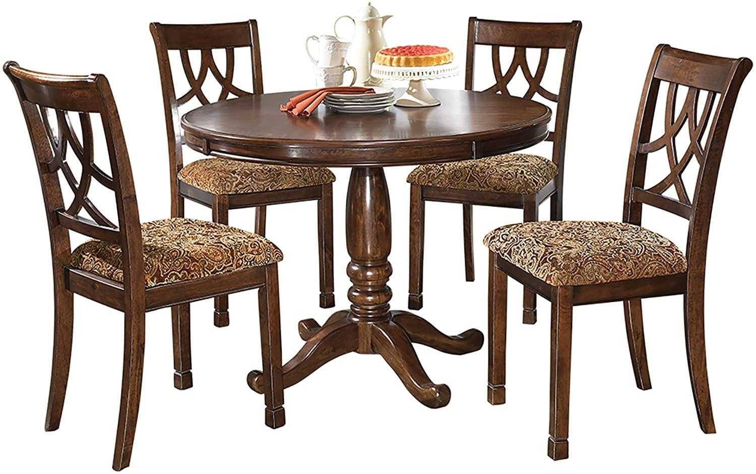 Upholstered Side Chair - Pierced Splat Back - Dining Set 4 Chair 1 Table -  Brown