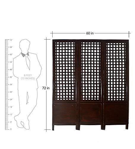 Solid Wood 3 Panel Room Wooden Partition (Brown) for Living Room - Ouch Cart 