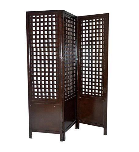 Solid Wood 3 Panel Room Wooden Partition (Brown) for Living Room - Ouch Cart 