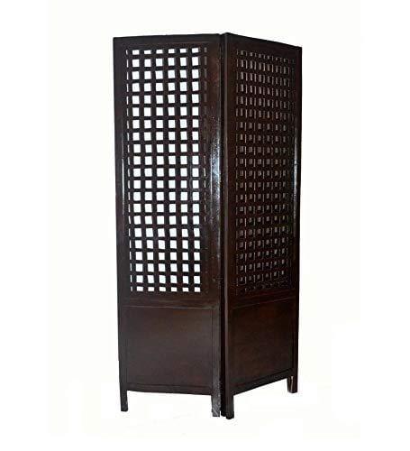 Solid Wood 3 Panel Room Wooden Partition (Brown) for Living Room - Ouch Cart 