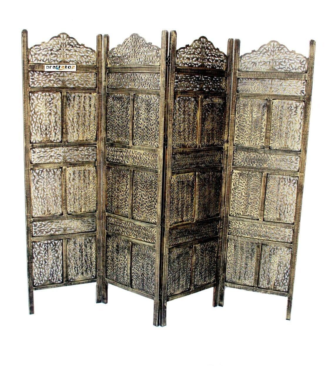 Wooden Partition / Divider For Living Room With 4 Panels - Ouch Cart 