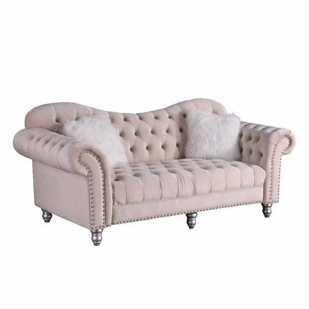 Luxury Classic America Chesterfield Tufted Camel Back Armchair Living Room Sofa, Beige - Ouch Cart 