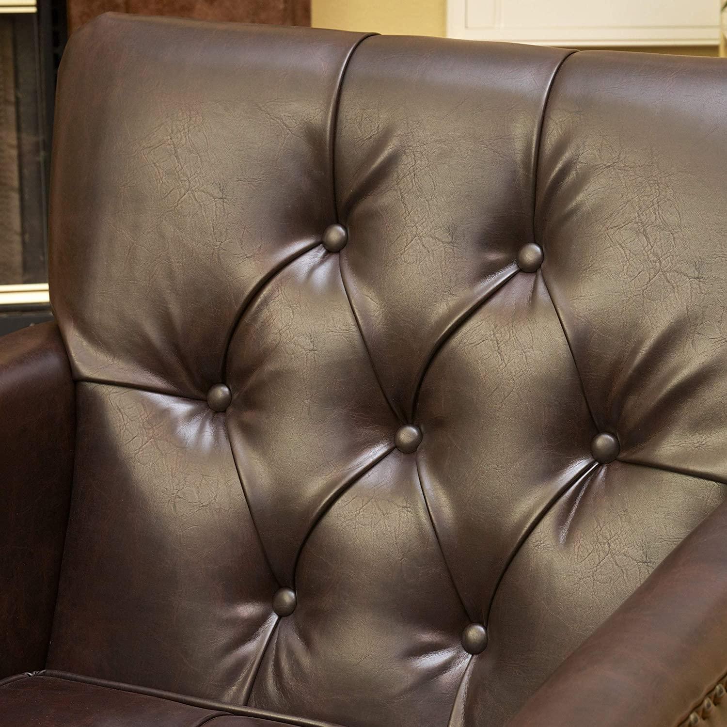 Wide Tufted Upholstery Club Chair with Arm Rest , Brown - Ouch Cart 