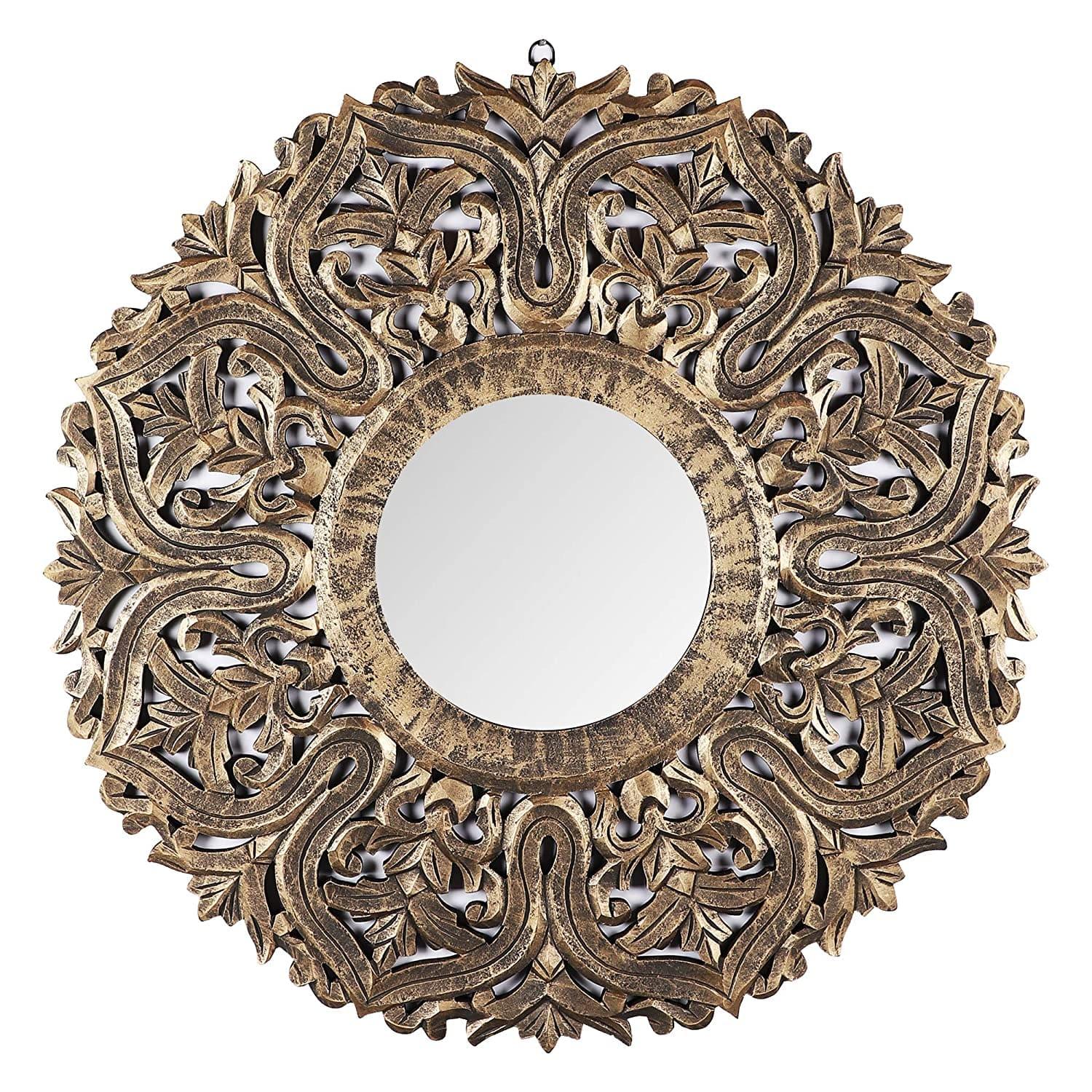 Decorative Hand Crafted Wooden Mirror Frame in Antique Gold Finish (30 x 30 Inch),