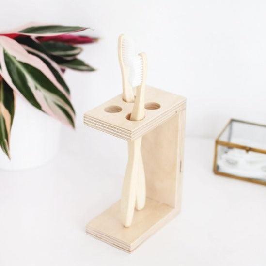 Wooden Bathroom Toothbrush And Toothpaste Holder/Stand ( With Complementary Coaster ) By Miza - Ouch Cart 